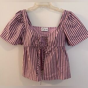 Princess Polly Two Young Hearts Pink And Brown Stripped Top US Size 0. EUC